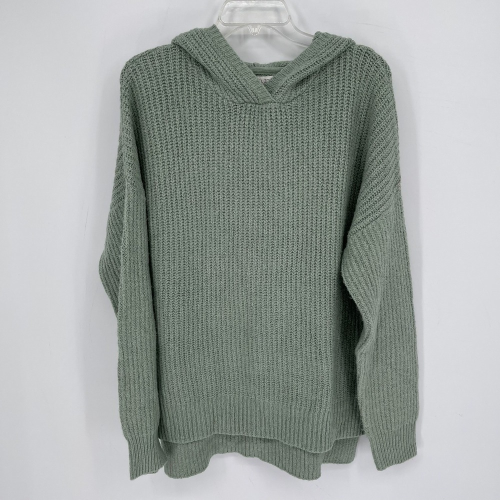 Rachel Zoe Women's Green Shaker Knit Pullover Relaxed Fit Hooded Sweater Size XL